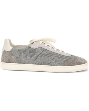 Brunello Cucinelli Cotton Knit, Suede And Matte Calfskin Trainers - White