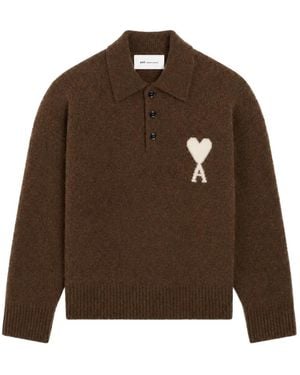 Ami Paris Poloshirt Aus Braunem Alpaka
