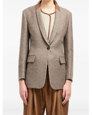 Giorgio Armani Chevron-Jacquard Single-Breasted Blazer - Natural