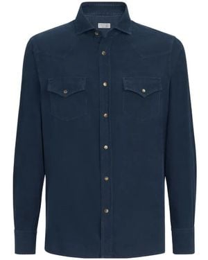 Brunello Cucinelli Garment-Dyed Easy-Fit Western Shirt - Blue