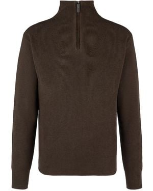 Tod's Ribbed-Knit Quarter-Zip Jumper - Brown