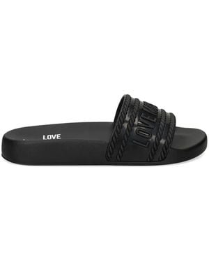Love Moschino Logo-Embossed Slides - Black
