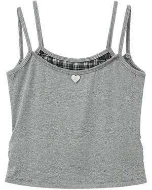 Izzue Heart-Plaque Layered Top - Grey