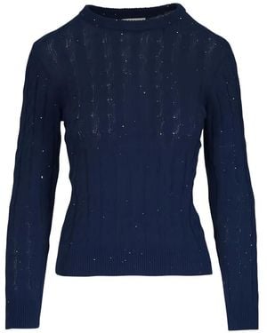 Kinross Cashmere Cable-Knit Crew-Neck Jumper - Blue