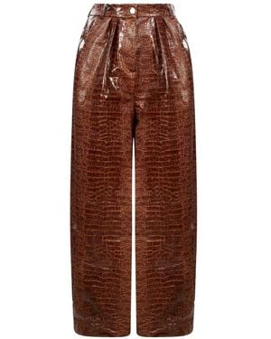 ROWEN ROSE Croc-Effect High-Waisted Pants - Brown
