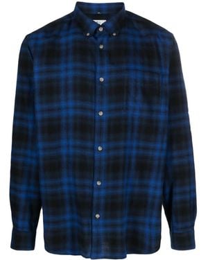 Woolrich Plaid-Check Long-Sleeve Cotton Shirt - Blue