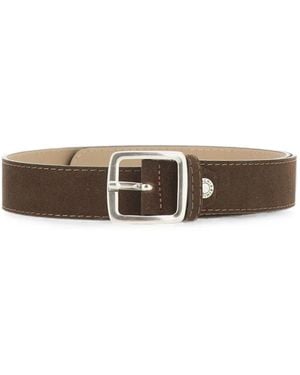 Gianni Chiarini Suede Contrast-Stitch Belt - Brown