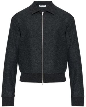 Jil Sander Zip-Up Ribbed-Trim Bomber Jacket - Blue