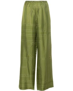 TOTEME Silk Monogram Pants - Green