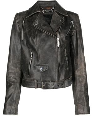 Philipp Plein Leather Biker Jacket - Black