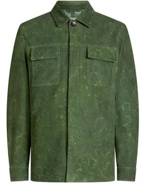 Etro フローラル ペイズリースエードジャケット - グリーン