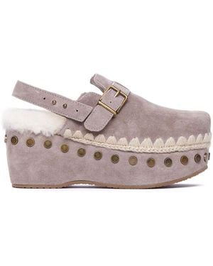 Mou 70Mm Stud-Embellished Platform Mules - Grey