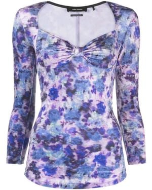 Isabel Marant Gubaia Floral-Printed Velvet Top - Blue