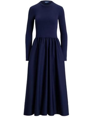 Polo Ralph Lauren Long-Sleeve A-Line Midi Dress - Blue