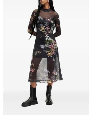 AllSaints Floral-Print Midi Dress - Black