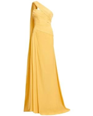 Elie Saab One-Shoulder Draped Silk Maxi Dress - Metallic