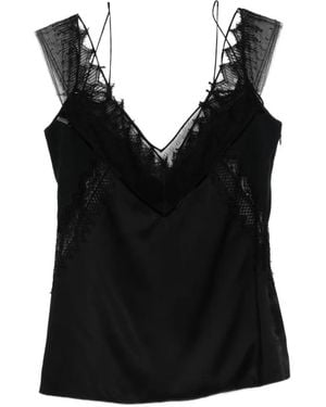 Tom Ford Lace-Trim Satin Top - Black