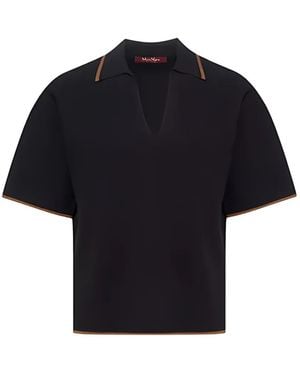 Max Mara Contrast-Trim Knitted Polo Shirt - Blue
