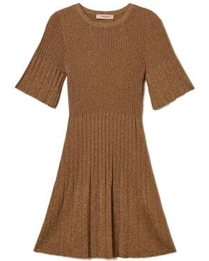 Twinset Lurex Knitted Dress - Brown