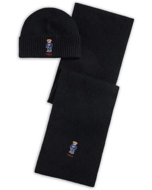Polo Ralph Lauren Embroidered-Logo Beanie Scarf Set - Black