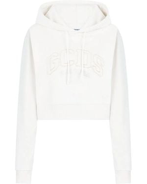 Gcds Logo-Embroidered Hoodie - White