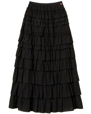 Twinset Long Ruffled Lace Skirt - Black