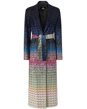 Missoni Zigzag-Knit Belted Coat - Blue