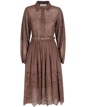ERMANNO FIRENZE Cutout-Detail Belted Midi Dress - Brown