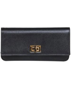 Fendi Twist-Lock Leather Wallet - Grey
