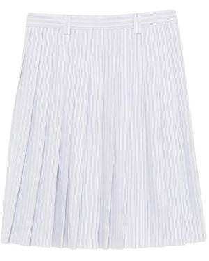 Miu Miu Pleated Striped Midi Skirt - White