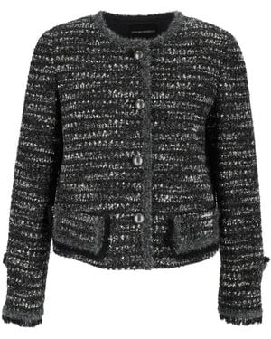 Emporio Armani Tweed Fringed Jacket - Black