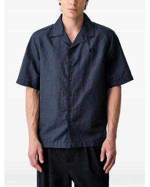 Fred Perry Embroidered-Logo Camp-Collar Shirt - Blue