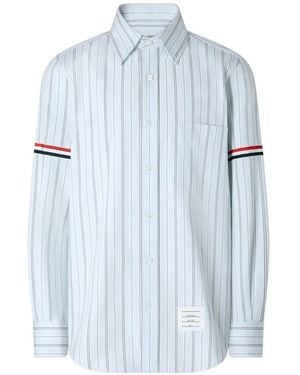 Thom Browne Madras Hairline-Stripe Armband Shirt - Blue