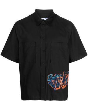 Off-White c/o Virgil Abloh Short Sleeved Shirt With Graffiti Embroidery - Black