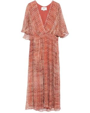 Ba&sh Romance pleated print midi dress - Pink