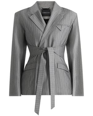 Manière De Voir Delphine Pinstripe Wrap Tie Blazer - Grey