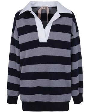 N°21 Hoodie En Coton À Rayures - Bleu
