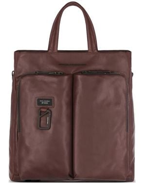 Piquadro Harper Convertible Leather Tote Bag - Brown