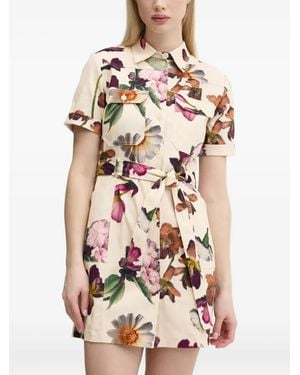 Desigual Mini-Jurk Met Bloemenprint En Ceintuur - Naturel