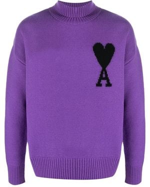Ami Paris Jersey Ami De Coeur Con Cuello Vuelto - Morado