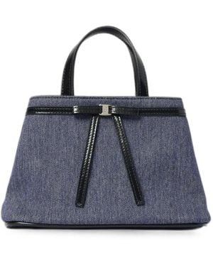 Ferragamo Bow-Detail Denim Shoulder Bag - Blue
