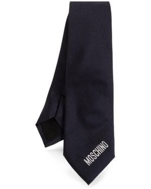 Moschino Logo-Embroidered Silk Tie - Blue