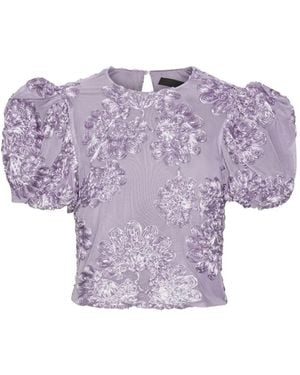 ROTATE BIRGER CHRISTENSEN Puff-Sleeve Floral-Embellished Top - Purple