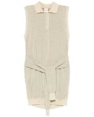 Nanushka Mila Striped Knitted Polo Dress - White