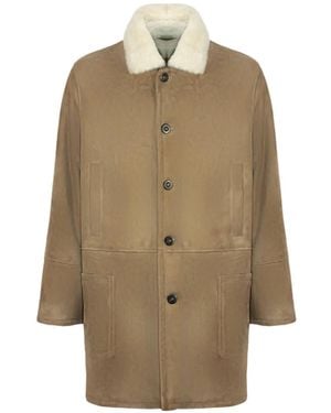 Volfagli Davin Fur-Collar Suede Coat - Natural