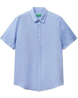 Benetton Short-Sleeved Buttoned Shirt - Blue