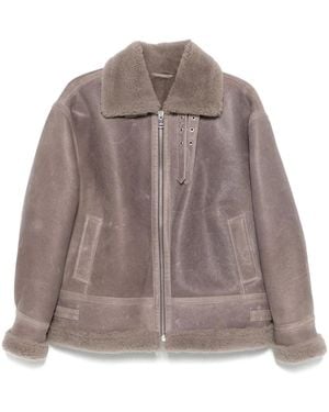Arma Shearling Leather Biker Jacket - Brown