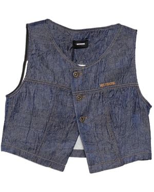 we11done Crinkled-Finish Denim Top - Blue