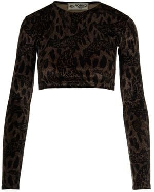 Fiorucci Leopard-Print Long-Sleeves Top - Black