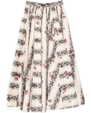 Antonio Marras Floral-Print Striped Maxi Skirt - White